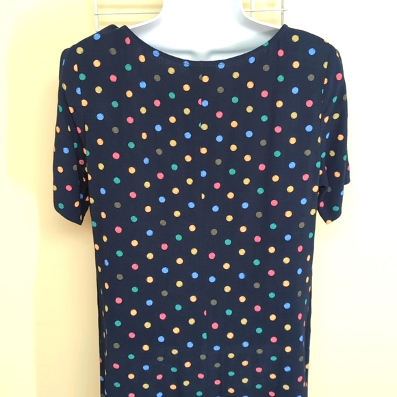 J. Jill Size 10 Petite Women's Navy Blue w/ Polka Dots Short Sleeve Shift Dress - Picture 6 of 11
